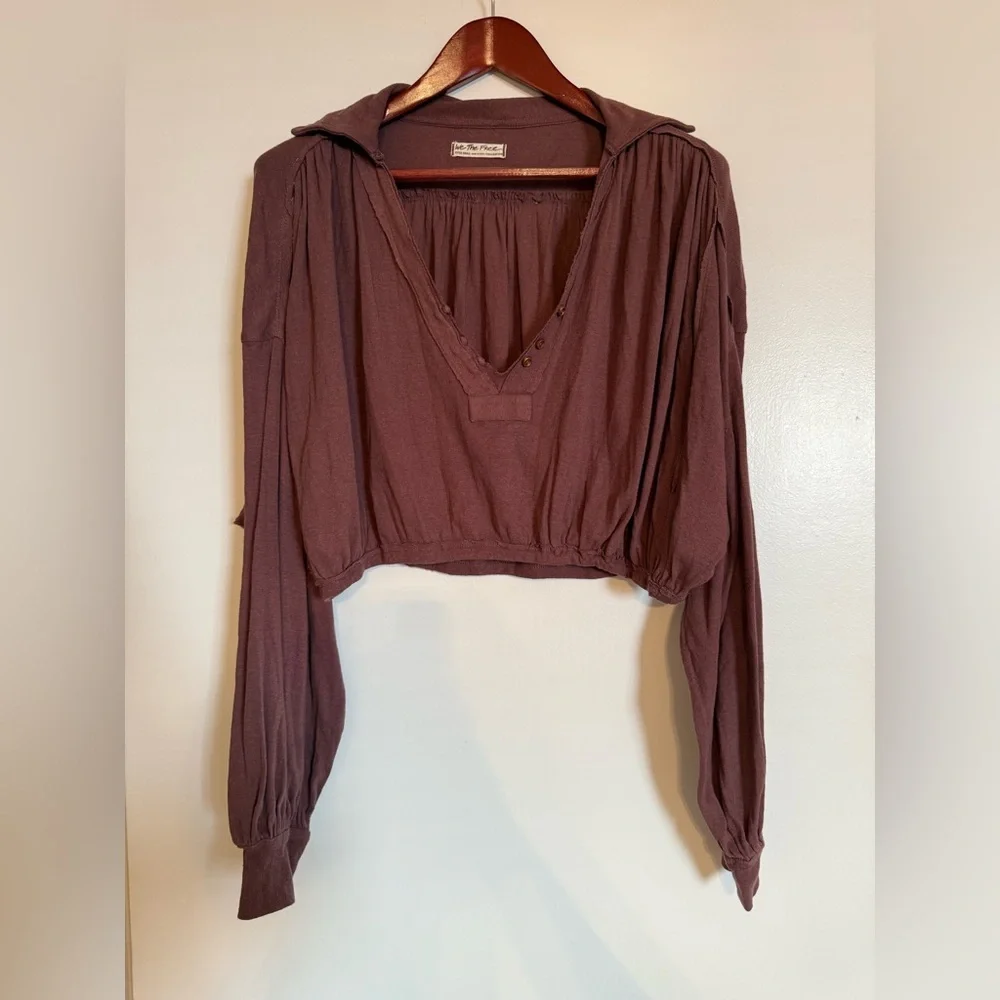 Free People We The Free Balloon Sleeve Crop Top XS - Picture 2 of 3